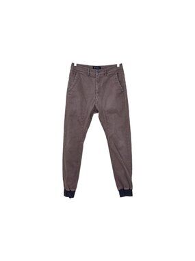 ZANEROBE Sureshot 29 Brown Woven Chino Jogger Pants Contrast Rib Cuff Stretch
